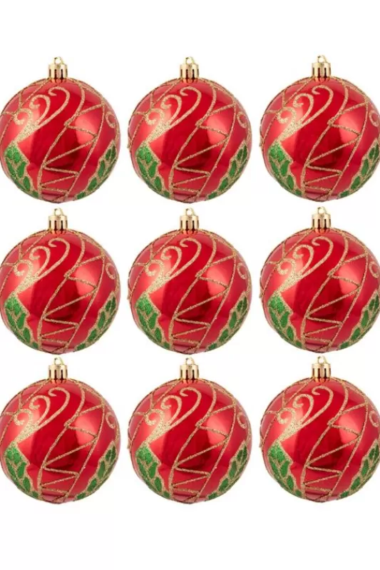 Medium Christmas Baubles<Christmas Tree World 10Cm Hand Painted Shatterproof Bauble Design 31 (9 Pack)