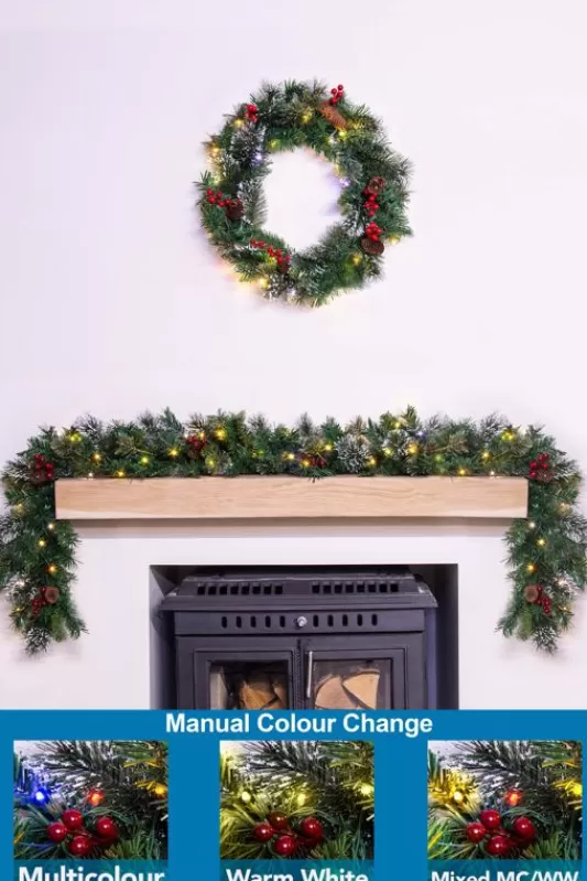 Pre-Lit Christmas Garlands<Christmas Tree World 180Cm Pre-Lit Decorated Mixed Pine Garland Warm White/Multicolour Leds