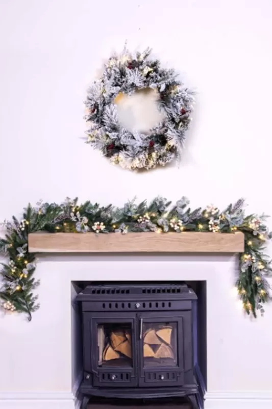 Pre-Lit Christmas Garlands<Christmas Tree World 180Cm Pre-Lit Frosted Decorated Pe Pine Garland With White Berries