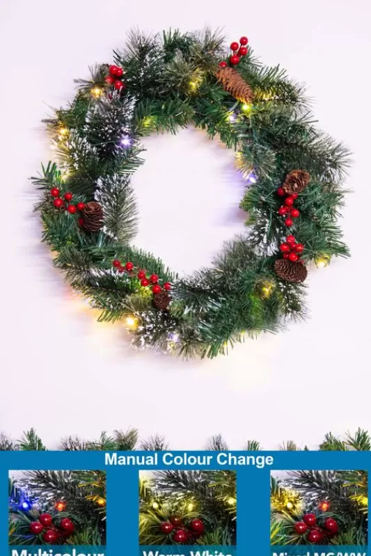 Pre-Lit Christmas Wreaths<Christmas Tree World 50Cm Pre-Lit Decorated Mixed Pine Wreath Warm White/Multicolour Leds