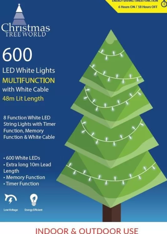 Christmas Tree World Brand<Christmas Tree World 600 Multi Function Led Lights With White Cable - White