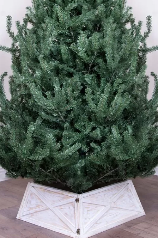 Ultra Realistic Christmas Trees<Christmas Tree World Brushed White Gold Large Wooden Trapezoid Christmas Tree Skirt