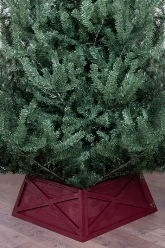 Tree Skirts & Surrounds<Christmas Tree World Red Large Wooden Trapezoid Christmas Tree Skirt