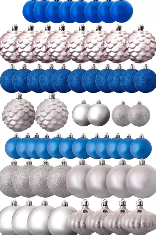 6 Foot Pre Lit Christmas Trees<Christmas Tree World The 128Pc Blue & Silver Full Heavy Coverage Bauble Set (6Ft Trees)