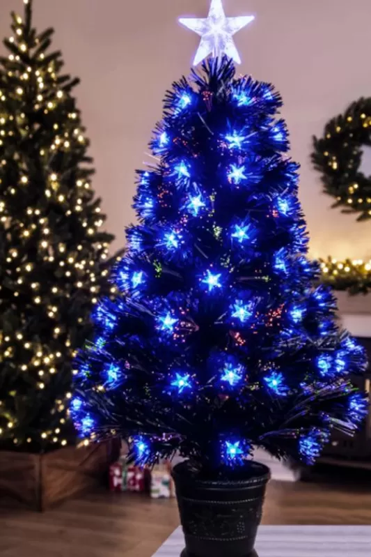 3 Foot Pre Lit Christmas Trees<Christmas Tree World The 3Ft Black Blue Star Fibre Optic Tree