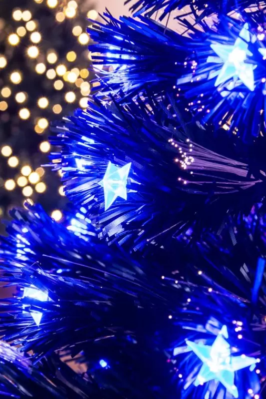 3 Foot Pre Lit Christmas Trees<Christmas Tree World The 3Ft Black Blue Star Fibre Optic Tree