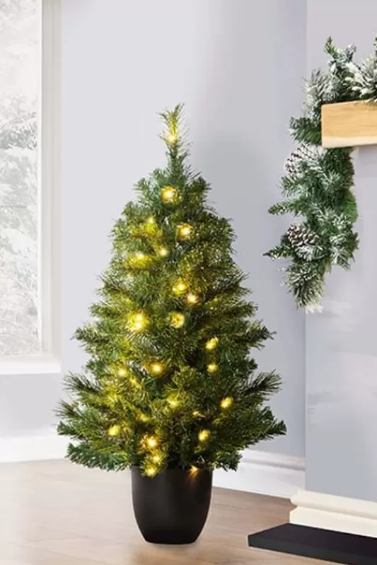 3 Foot Pre Lit Christmas Trees<Christmas Tree World The 3Ft Pre-Lit Majestic Dew Pine Potted Tree (Indoor/Outdoor)