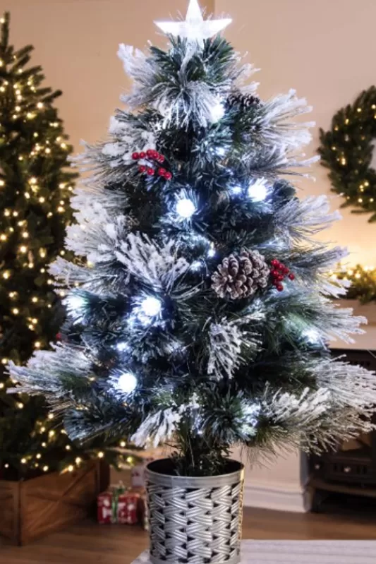 3 Foot Pre Lit Christmas Trees<Christmas Tree World The 3Ft Snowy Led Frosted Pine Fibre Optic Tree