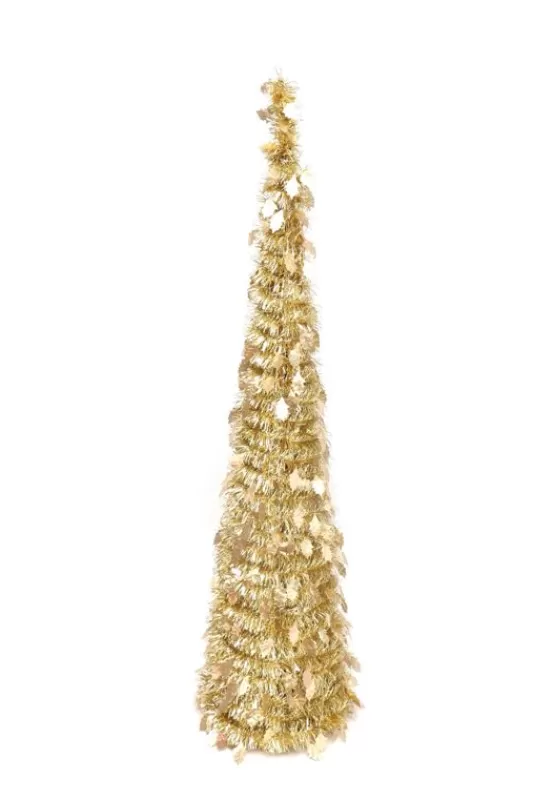 Slim Christmas Trees<Christmas Tree World The 5Ft Slim Gold Tinsel Pop Up Christmas Tree