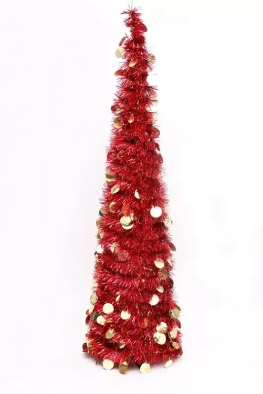 Slim Christmas Trees<Christmas Tree World The 5Ft Slim Red Tinsel Pop Up Christmas Tree