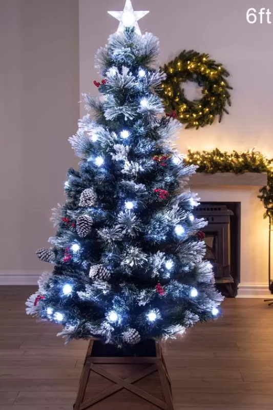 6 Foot Pre Lit Christmas Trees<Christmas Tree World The 6Ft Snowy Led Frosted Pine Fibre Optic Tree