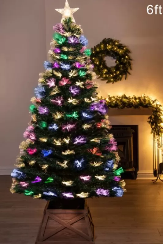 6 Foot Pre Lit Christmas Trees<Christmas Tree World The 6Ft Vesuvius Fir Fibre Optic Christmas Tree