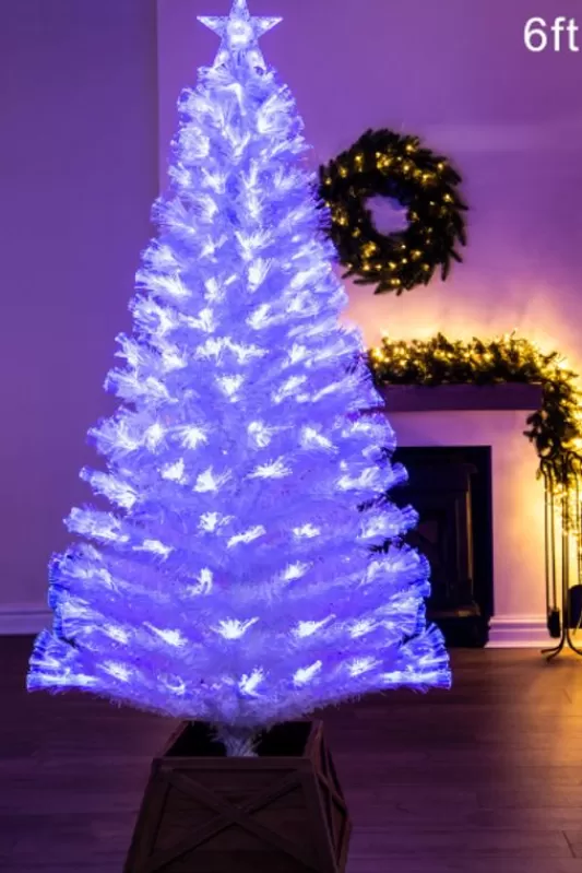 6 Foot Pre Lit Christmas Trees<Christmas Tree World The 6Ft White Blue Ripple Effect Fibre Optic Tree