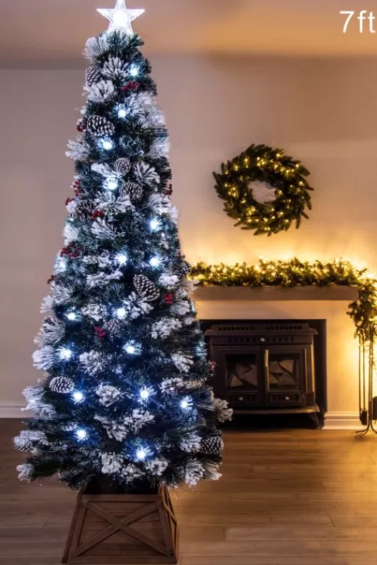 7 Foot Pre Lit Christmas Trees<Christmas Tree World The 7Ft Snowy Led Frosted Pine Fibre Optic Tree