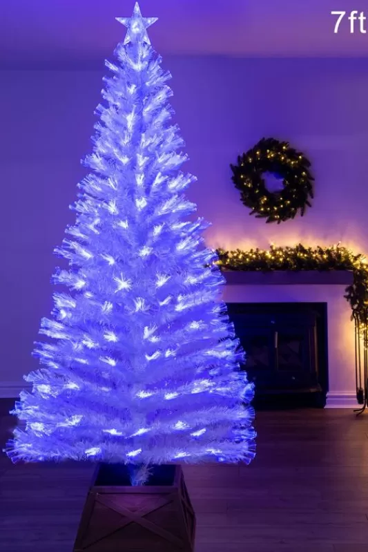 7 Foot Pre Lit Christmas Trees<Christmas Tree World The 7Ft White Blue Ripple Effect Fibre Optic Tree