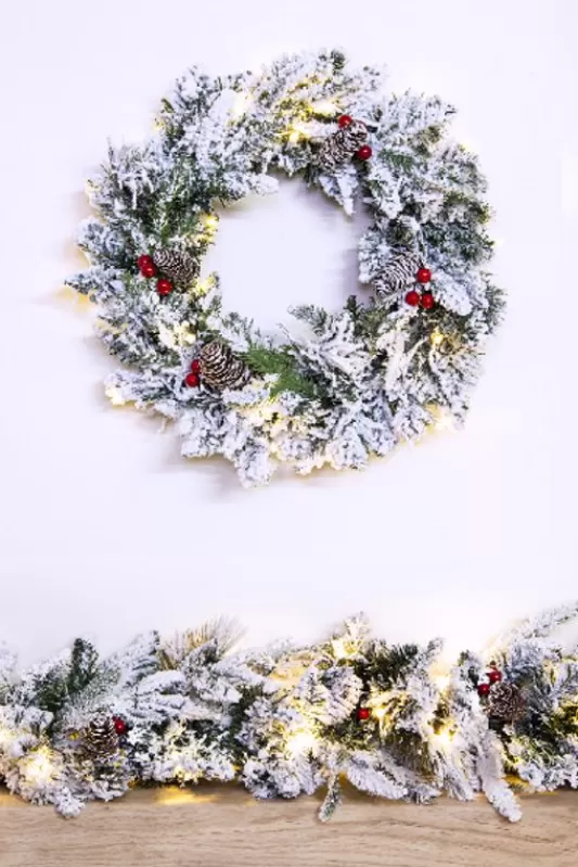 Pre-Lit Christmas Wreaths<Christmas Tree World The Pre-Lit 45Cm Snowy Alpine Wreath