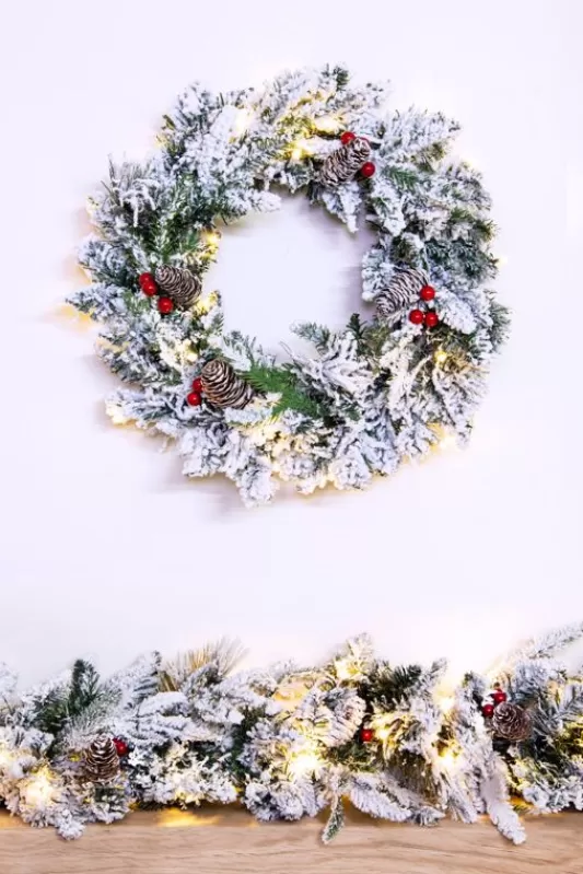 Pre-Lit Christmas Wreaths<Christmas Tree World The Pre-Lit 45Cm Snowy Alpine Wreath