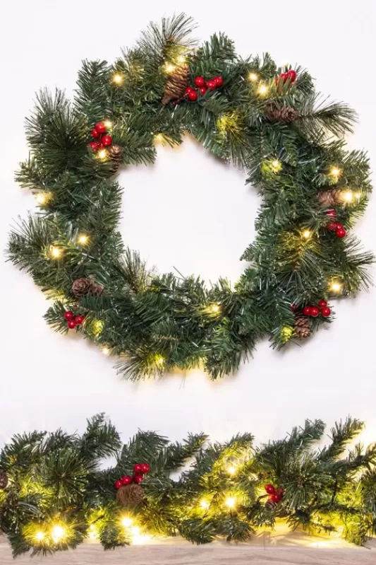 Pre-Lit Christmas Wreaths<Christmas Tree World The Pre-Lit Majestic Dew Pine Wreath (45Cm-60Cm)