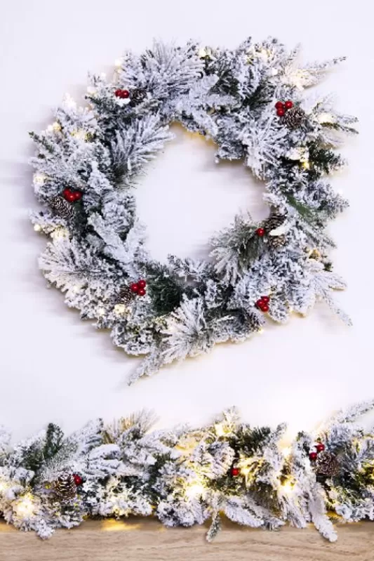 Pre-Lit Christmas Wreaths<Christmas Tree World The Pre-Lit Snowy Alpine Wreath (45Cm-60Cm)