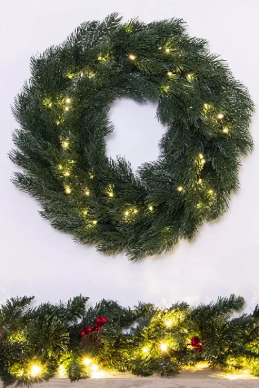 Outdoor Christmas Wreaths<Christmas Tree World The Pre-Lit Vivente Fir Wreath (100% Pe 50Cm-60Cm)