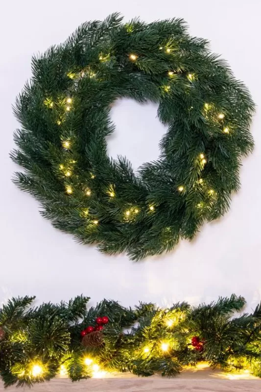 Outdoor Christmas Wreaths<Christmas Tree World The Pre-Lit Vivente Fir Wreath (100% Pe 50Cm-60Cm)