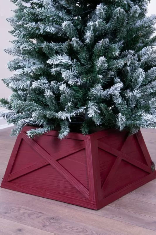 Ultra Realistic Christmas Trees<Christmas Tree World Wine Red Wooden Tree Skirt (For 4Ft-6Ft Trees - Tight Fit)
